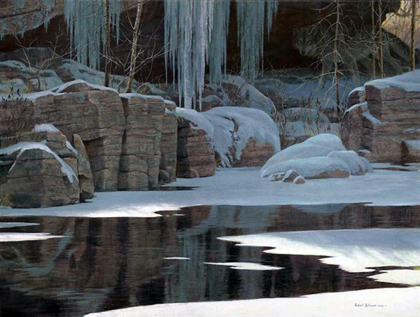 Robert Bateman – “Winter Reflections” Limited edition, signed and numbered canvas with museum quality solid wood framing